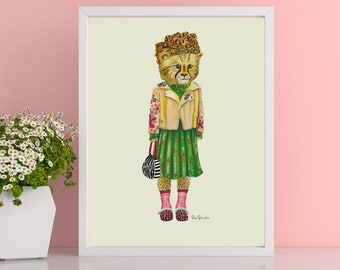 Whimsical Leopard Fashion Portrait – Digital Art Print by Rea Davidson | Anthropomorphic Animal Illustration