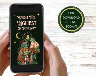 Funny Ugly Sweater Party Video Invitation: Cottagecore Frog Design (Canva Template MP4 E-vite)