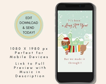 Animated Sausage Dog Christmas eCard: Editable Video Template (Canva, Digital Download