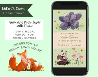 Zoo Animal Baby Shower Video Invitation: Animated Canva Template (Digital Download)