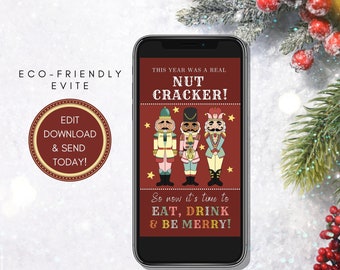 Editable Nutcracker Christmas Party Invitation | Animated Canva Evite with Music and Humorous Holiday Design