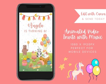 Unicorn Birthday Animated Invitation | Kids E-vite Canva Template