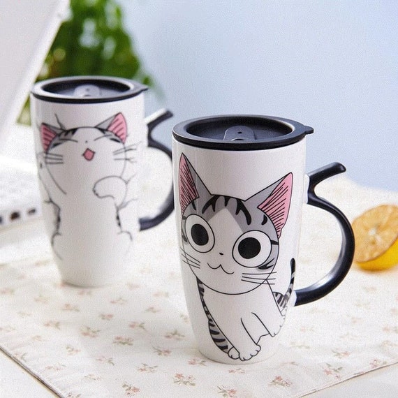 600ml Cute Cat Ceramics Coffee Mug With Lid Large Capacity Animal Mugs  Creative Drinkware Coffee Tea Cups Portable Travel Mug With Lid Cute 