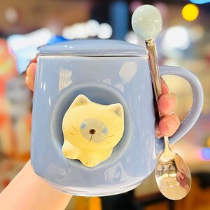 Kitten Mug, Ceramic With Lid tea mug, 3dCute mug, Yellow Kitten Mug, Ceramic With Lid, ceramic tea mug, coffee cat mug gift, Cute pretty mug