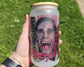 American Psycho 16oz Glass Cup or Stainless Tumbler: Horror Iced Coffee Halloween Holiday Gift Spooky