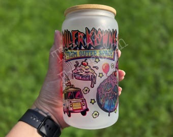 Killer Space Clowns- 16oz Glass Cup OR Stainless Tumbler- Spooky season Iced Coffee  Horror Halloween Holiday Gift