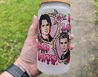 Vampire Damon & Stefan 16oz Glass Cup OR Stainless Tumbler TVD Spooky Season Holiday Gift Travel Cup
