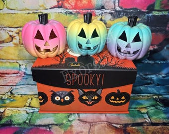 3D Printed Pumpkin Lantern: Rainbow Ombre *Different color each pumpkin printed*- Halloween Decor with Tea Light Spooky Gift