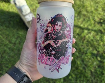 Edward Hold Me -16oz Glass Cup or Stainless Tumbler: Horror Iced Coffee Halloween Spooky Holiday Gift