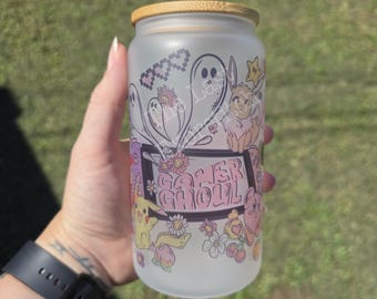 Gamer Ghoul 16oz Glass Cup OR Stainless Steel Tumbler: Spooky season Iced Coffee  Holiday Gift Halloween