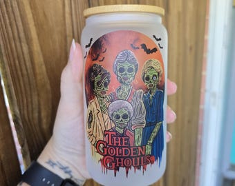 Golden Ghouls 16oz  Glass Cup OR Stainless Steel Tumbler: Spooky Season Iced Coffee Horror Holiday Gift