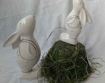 Hasen streckend, Hase guck in die Luft, weiß Ostern Osterhase Keramik süß Deko Frühling