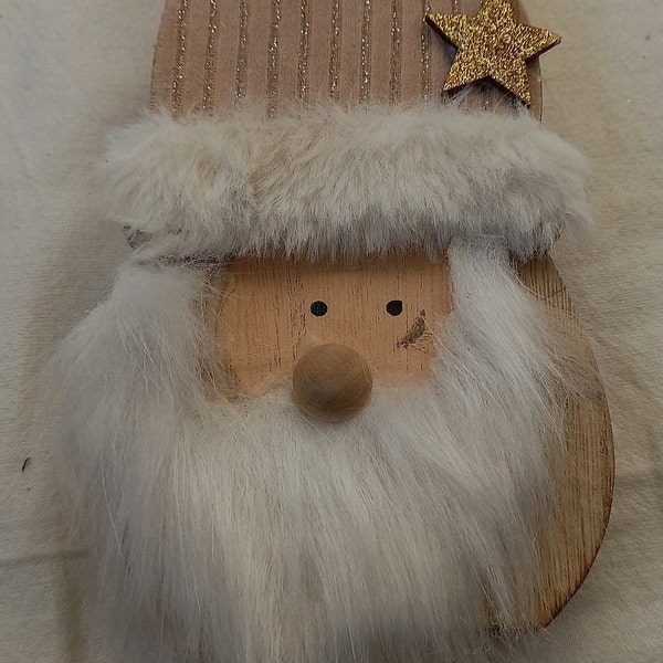 Wichtelholzkopf, Merry Chrismas, XMas Deko Weihnachtsmann Nikolaus weiß Holz