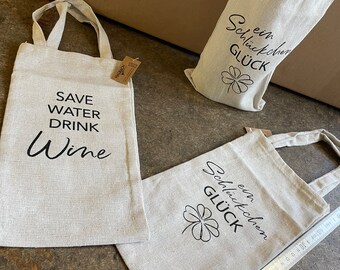 4 Stk Tasche Flaschen Geschenk Wein Jute Save water Glück Mitbringsel