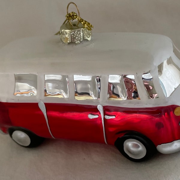 Ornament Volkswagen Bulli T1 Weihnachten Christbaum Transporter Weihnachten Glas Kugel rot Handbemalt