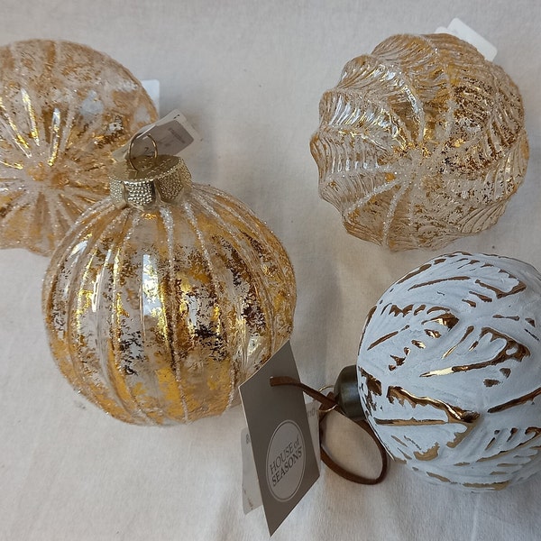 Weihnachtskugeln Inkagold, 4 verschiedene Muster Gold Shabby Edel Kugel Glas durchsichtig modern