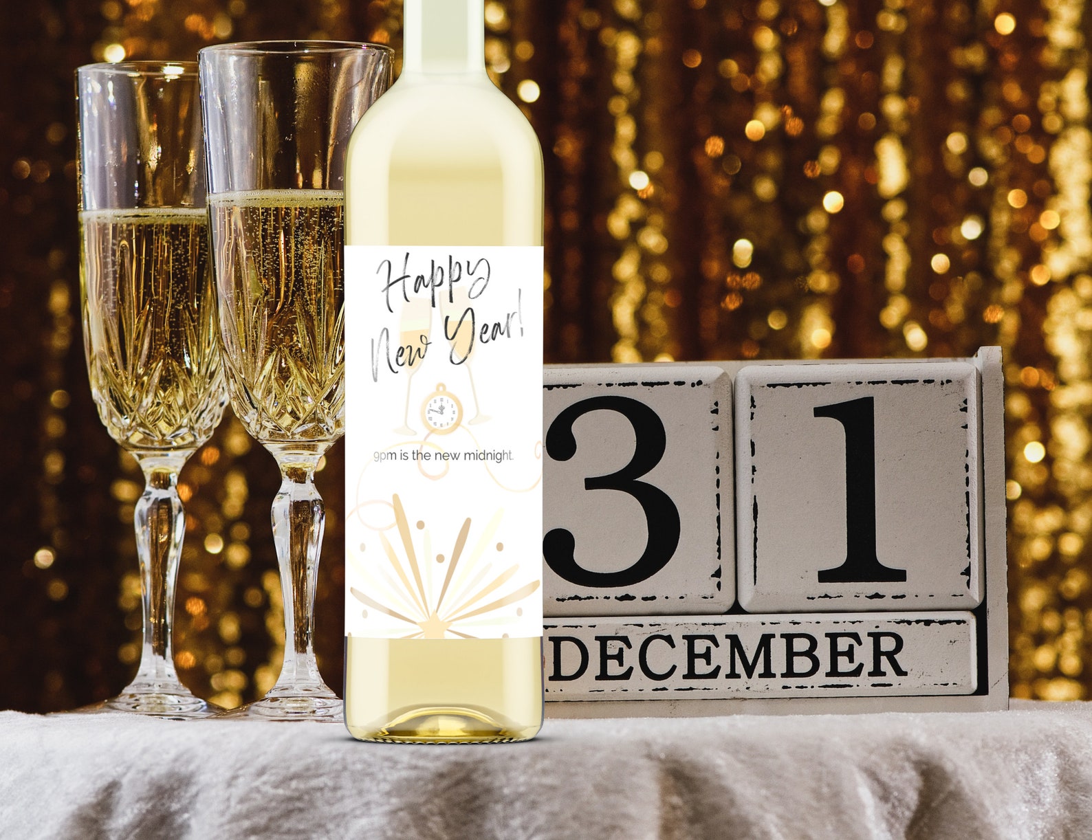 Host Name Labels New Year's Eve Champagne Labels ~ Host Gift ~ Printable Digital ...