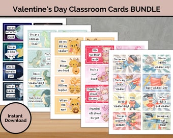 Valentine's Day Classroom Cards BUNDLE ~ Printable Digital Download - 5 Sheets