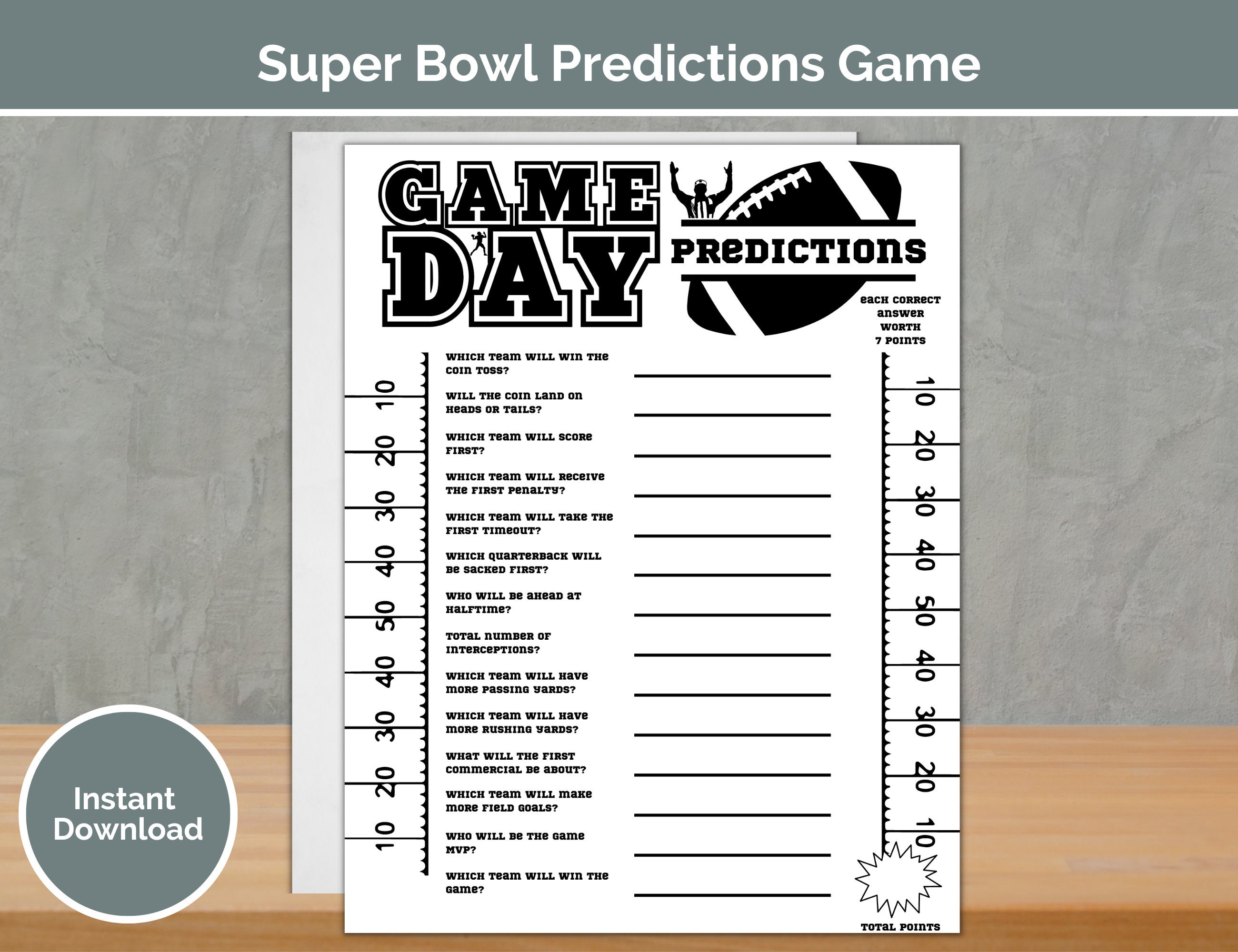 Super Bowl Predictions Game Football Party Games Printable Digital Download Etsy