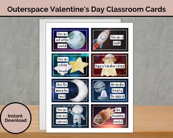 Valentine's Day Classroom Cards ~ Outerspace ~ Printable Digital Download