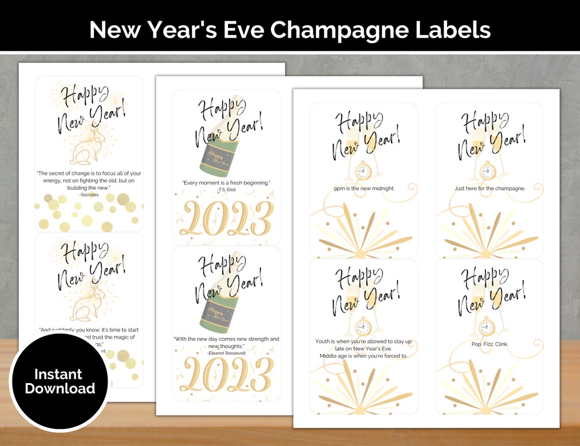 Host Name Labels New Year's Eve Champagne Labels ~ Host Gift ~ Printable Digital ...