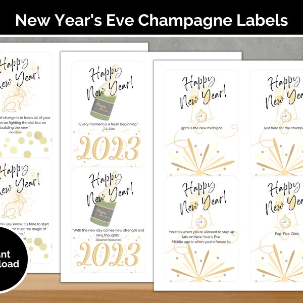 New Year's Eve Champagne Labels ~ Host Gift ~ Printable Digital Download - 3 Sheets