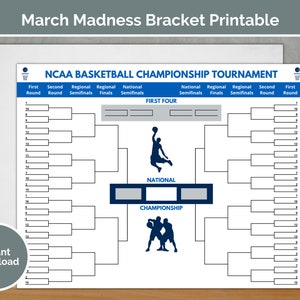 March Madness ~ Fillable PDF Tournament Bracket ~ Basketball Fantasy Sports ~ Printable Digital Download