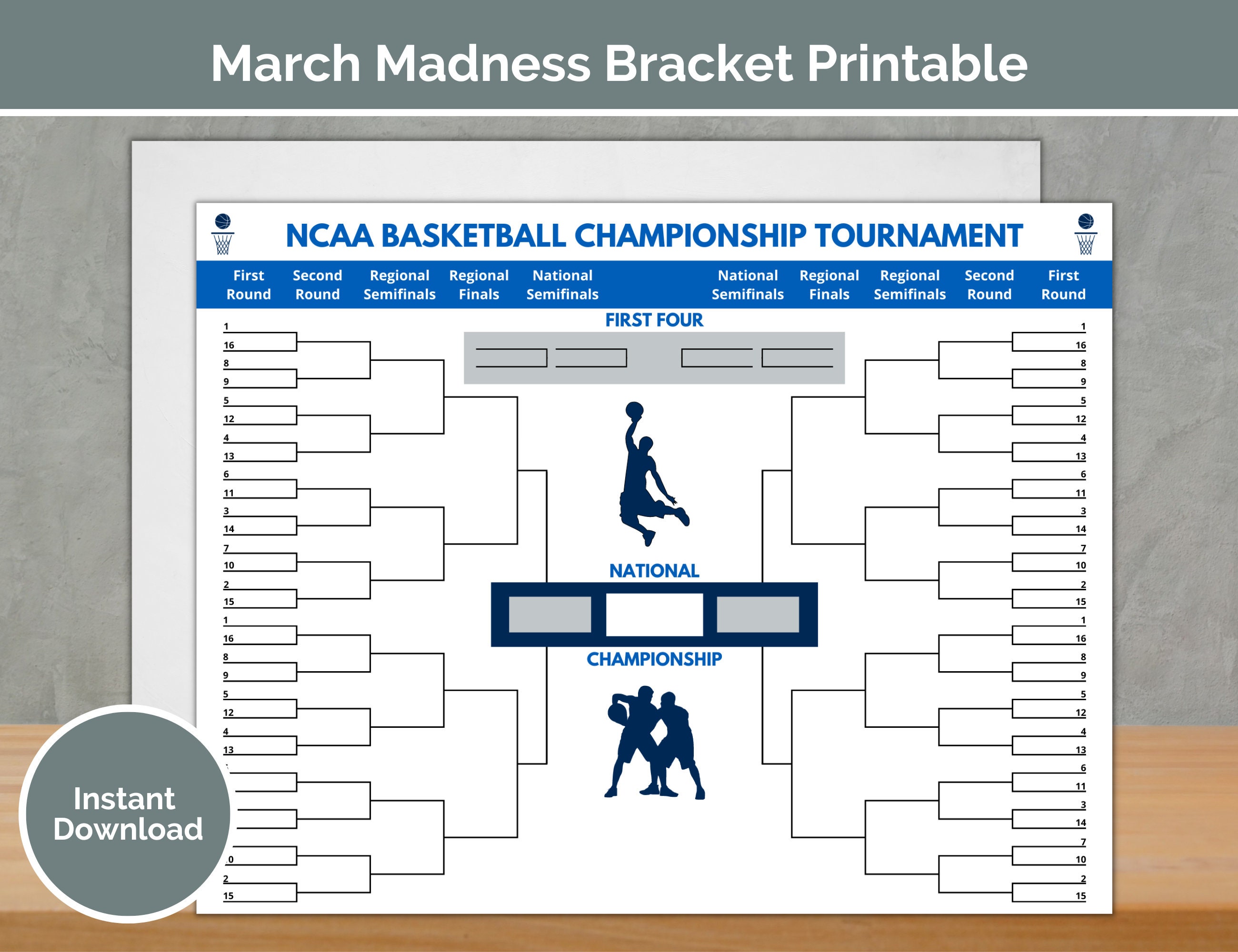 March Madness Fillable PDF Tournament Bracket Basketball Fantasy Sports