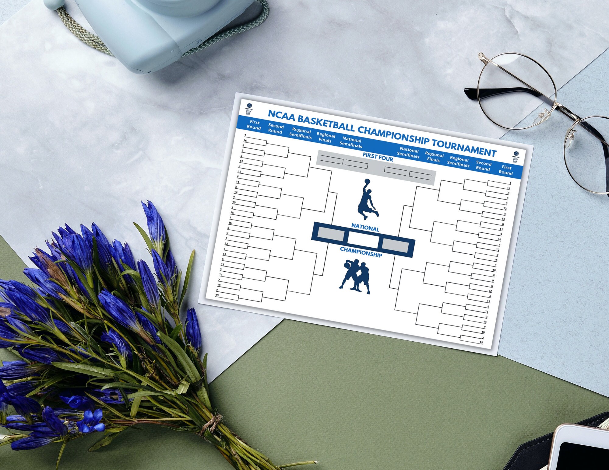 March Madness ~ Fillable PDF Tournament Bracket ~ Basketball Fantasy ...
