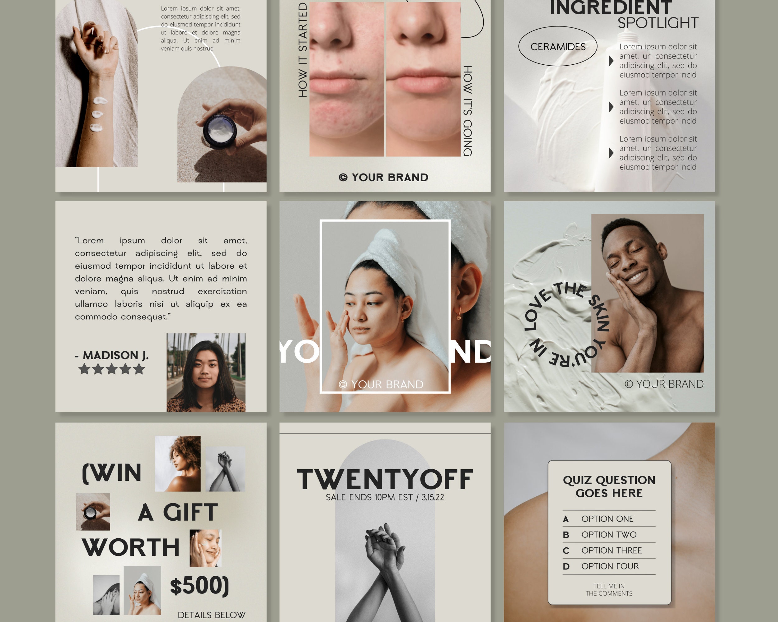 Neutral Beauty Instagram Post Templates Instagram Bundle IG Engagement ...