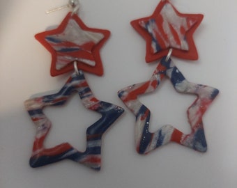 Red, white and Blue Patriotic earrings |Patriotic Fashion | Stars and Strips polymer clay earrings | Lightweight Forth of July Earrings