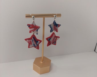 Red, white and Blue Patriotic earrings |Patriotic Fashion | Stars and Strips polymer clay earrings | Lightweight Forth of July Earrings