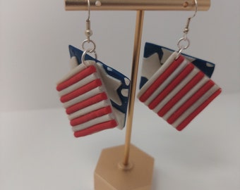 Red, white and Blue Patriotic earrings | USA flag earrings | Stars and stripes polymer clay earrings | Lightweight Forth of July Earrings