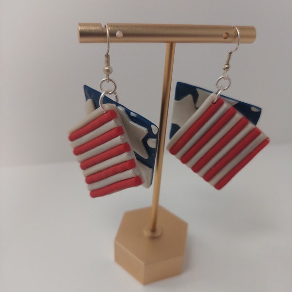 Red, white and Blue Patriotic earrings | USA flag earrings | Stars and stripes polymer clay earrings | Lightweight Forth of July Earrings