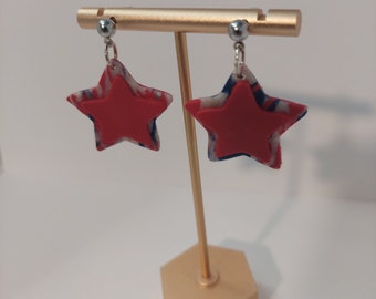 Red, white and Blue Patriotic earrings |Patriotic Fashion | Stars and Strips polymer clay earrings | Lightweight Forth of July Earrings