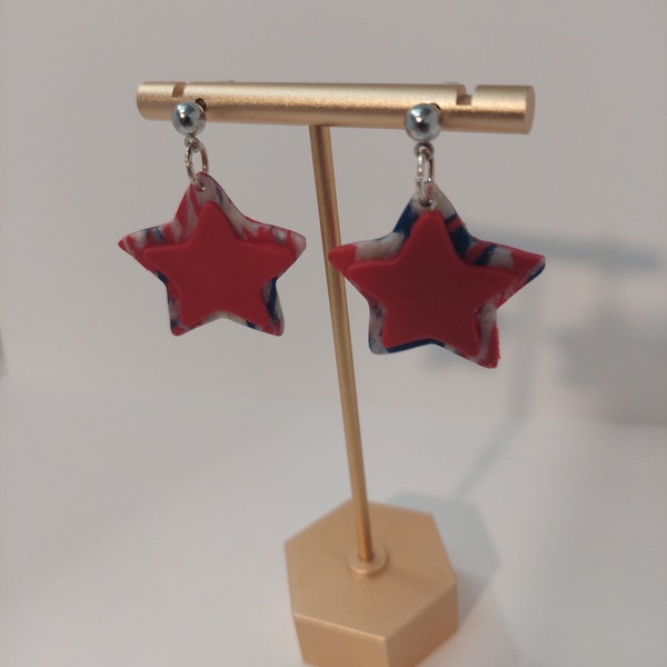 Red, white and Blue Patriotic earrings |Patriotic Fashion | Stars and Strips polymer clay earrings | Lightweight Forth of July Earrings