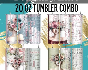 20oz Tumbler Wrap Bundle for Women | Inspirational Tumbler Designs | Floral Skinny Tumbler Wraps | Sublimation PNG | Instant Download
