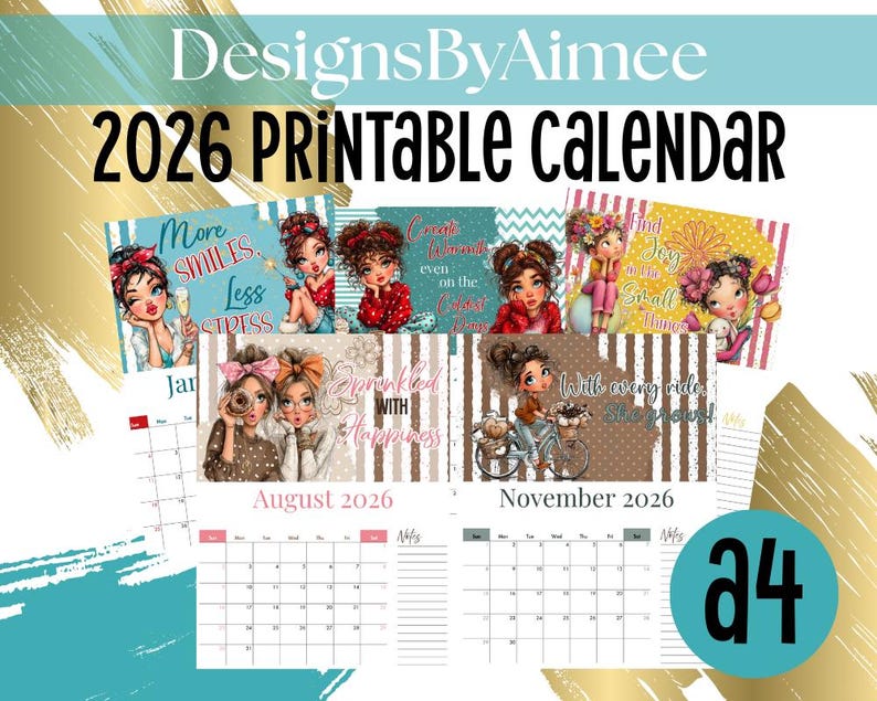 2026 Printable Calendar | Cute Illustrated Monthly Calendar | Instant