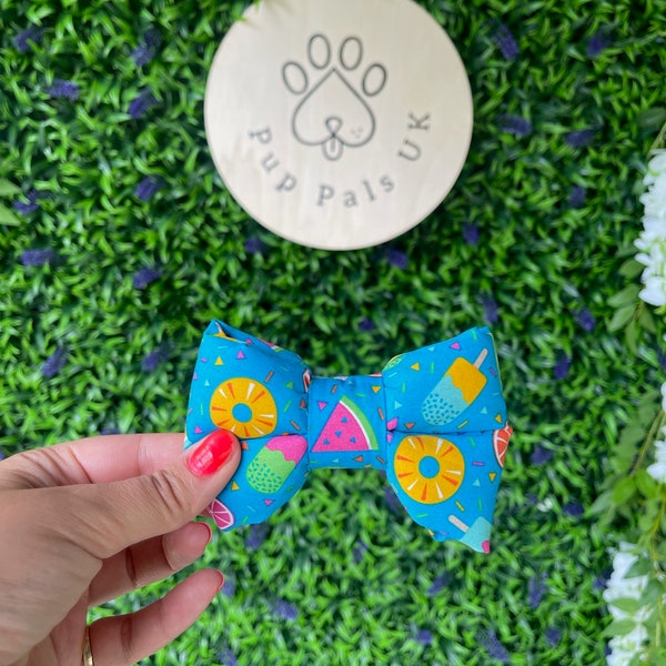 Blue Summer Fun Dog Bow Tie