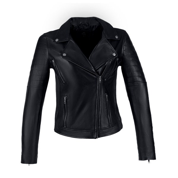 Blouson Bomber en cuir noir femme réalisé sur mesure à votre taille. Cuirs d'agneau véritables de qualité A