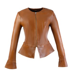 Blouson Cuir Femme Marron Cognac fait sur mesure à votre taille