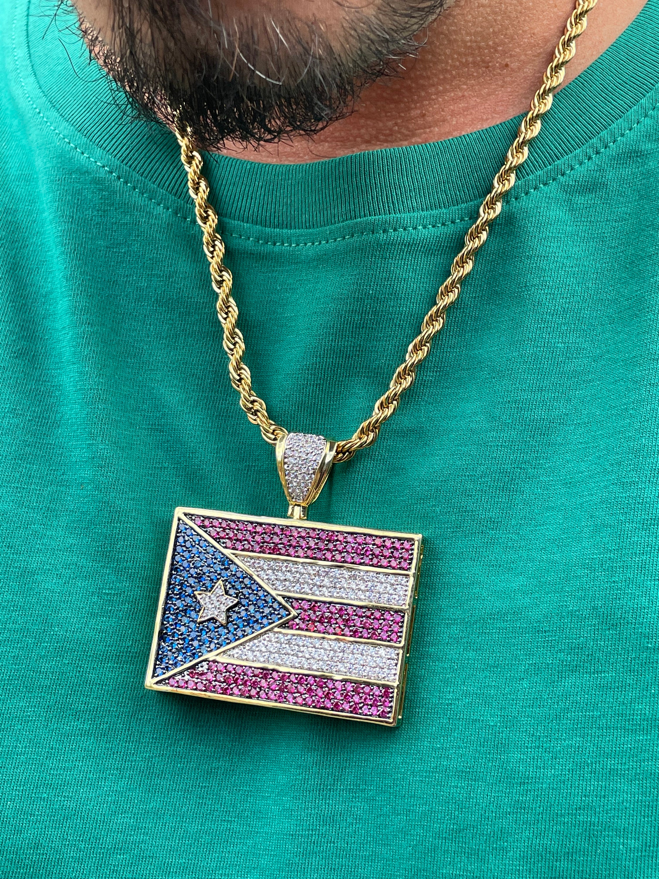 Flag Pendant \u0026 Rope Chain 6mm 20 Inch 