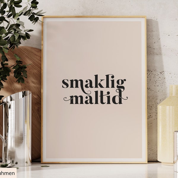 Poster Schwedisch "smaklig måltid" (= Guten Appetit) | Kunstdruck 30x40 cm | Poster Küche | Wanddekoration | Typographie-Poster