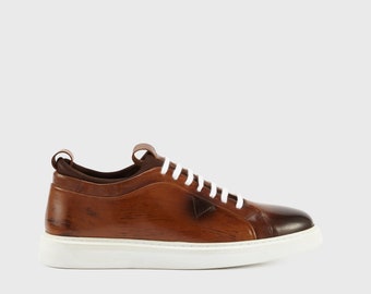 Brown leather men's shoes - handmade / FASHIONABLE MEN'S SNEAKER