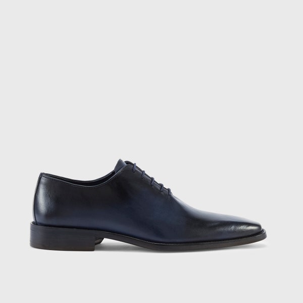 Elegant business men's shoes dark blue handmade