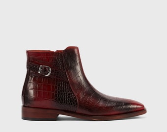 Men's Boots Handmade Business Ankle Boots Crocodile Pattern