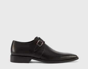 Classic Black Leather Shoes Handmade High Quality - Monk Men Shoes