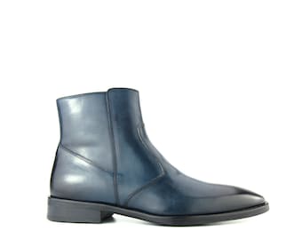 Men's leather boots in blue handmade boots