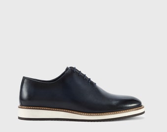 Hochwertige Lederschuhe  Dunkelblau Oxford Herren Schuhe