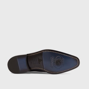 Elegant business men's shoes dark blue handmade image 5
